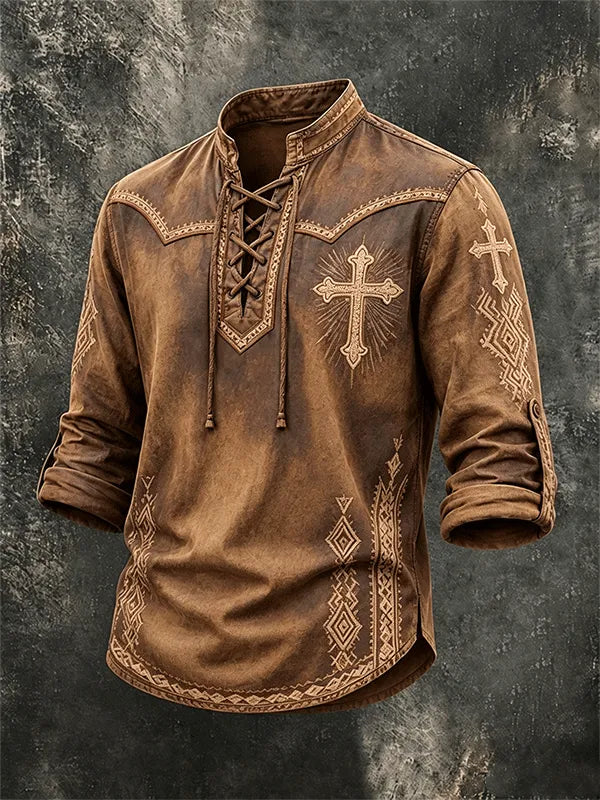 Western Ethnic Faith Printed Short-Sleeved Shirt